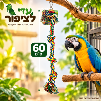 חבל טיפוס צבעוני לתוכים עם קשרים אורך 60 ס"מ